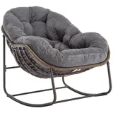 SeedWave Schaukelstuhl Übergrößen mit Handgewebtem Rattan, 15cm Kordstoff Gepolstertem Kissen, Eiförmiger Schaukelsessel mit rutschfester Basis, Stahlgestell grau