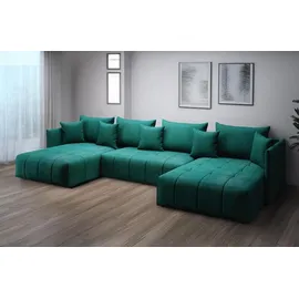 furmeb24 ASPEN U Ecksofa mit Schlaffunktion Bettzeugablage 346x188cm, Sofa U Form, Grn - Grün