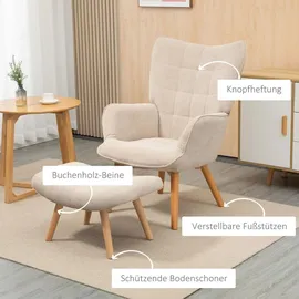 Homcom Ohrensessel Cord-Optik mit Hocker 72 x 101 x 40 cm Beige