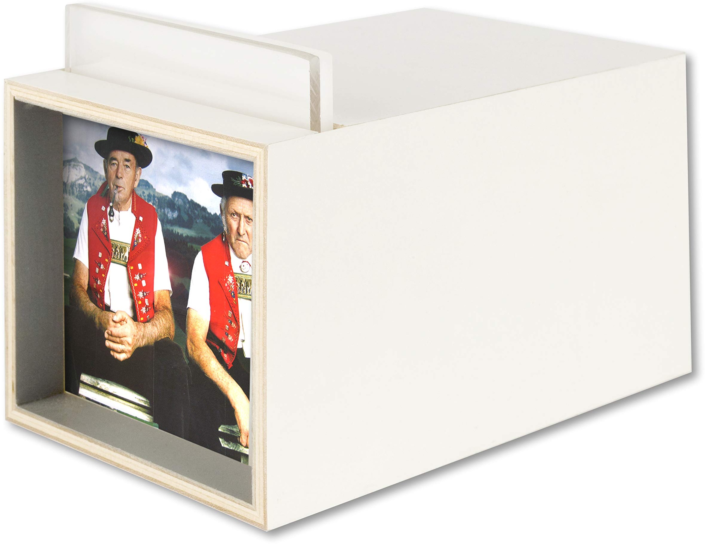 GURU SHOP Mini Leuchtkasten, Bilderleuchte, Beleuchteter Bilderrahmen, Minikomat - Weiß, 8x8x14 cm, Bilder & Bilderrahmen