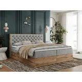 MKS Meble Boxspringbett, Deko, Doppelbett, Polsterbett mit Bettkästen und Multipocket-Matratze, Eiche Wotan holzrahmen - Albero-3 - 200x200cm - Hellgrau Str... - Grau