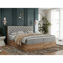 MKS Meble Boxspringbett, Deko, Doppelbett, Polsterbett mit Bettkästen und Multipocket-Matratze, Eiche Wotan holzrahmen - Albero-3 - 200x200cm - Hellgrau Str... - Grau