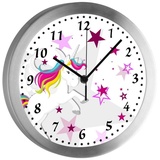 CreaDesign Funkwanduhr Funkuhr, Kinder Wanduhr, Kinderuhr, Kinderzimmer Pegasus Sterne rosa (geräuscharmes Uhrwerk) rosa