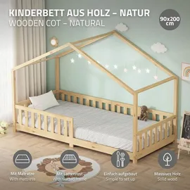 ML-Design Hausbett 90 x 200 cm Kiefer naturbelassen beige