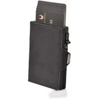 DONBOLSO Wallet Flip Geldbörse Herren - Slim Wallet mit Flipcase - Leder Kartenetui mit RFID Schutz - Geldbeutel Herren für bis zu 9 Karten mit Münzfach, Vintage Schwarz
