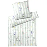 ELEGANTE Flowerstripe Mako Satin Zartgrün 135 x 200 cm + 80 x 80 cm