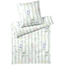ELEGANTE Flowerstripe Mako Satin Zartgrün 135 x 200 cm + 80 x 80 cm