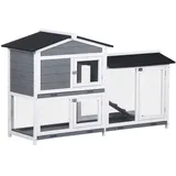 Hasenstall Kaninchenstall mit Freilaufgehege Rampe Kleintierstall aus Holz Grau