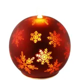 LED-Kugelkerze aus Glas mit Schneeflocken-Motiv und Timer 10cm LED-Kerze elektrisch Warmweiß Lichter Deko Adventskerzen Adventskranz Kranz Weihnachtsdeko Geschenkidee geruchslos tropflos flammenlos