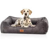 Knuffelwuff orthopädisches Hundebett aus Breitcord Sedona S 70 x 50cm Grau | Abnehmbarer Bezug | waschbar | für große, mittelgroße und kleine Hunde