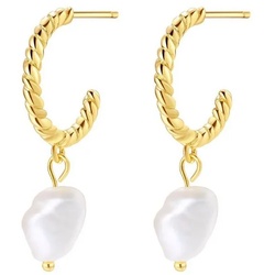 Hey Happiness Paar Creolen Silber 925 Damen Creolen Perle gedreht, 18K Vergoldet, Silber Perle Ohrringe hängend, Brautschmuck goldfarben