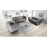 Küchen-Preisbombe Sofa Edles Sofa Set 3-2-1 Sitzer grau Couch Polstersofa Wohnlandschaft, Chesterfield Sofa Set 3-2-1 grau