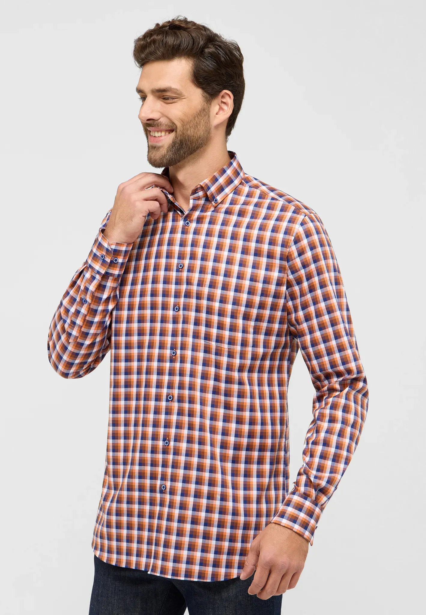 Langarmhemd ETERNA "MODERN FIT", Herren, Gr. 48, verlängerte Ärmellängen, orange, 100% cotton, tailliert, Langarm Manschette, Hemden