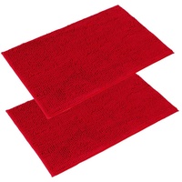 PANA 'Paris' Badeteppich-Set • Flauschige Vorleger für Badezimmer und WC • Badteppich rutschfest & waschbar • Chenille Badematte • 2er Pack • Größe: 50 x 80 cm • Farbe: Rot