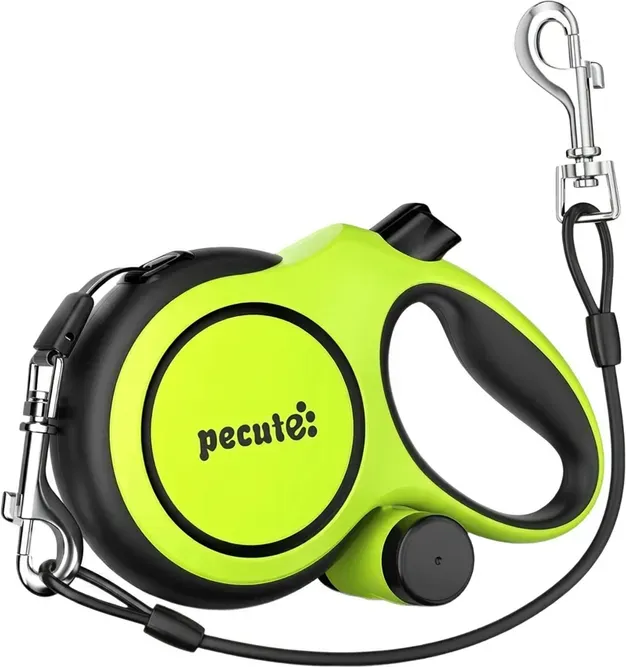 Pecute Instant-Control-Serie 8m Einziehleine für Hunde, mit Stahlseil und Kotbeutelhalter - Grün