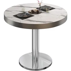 BN | Bistrotisch | Ø:H 80 x 72 cm | Edelstahl Rand | Weiß Marmor / Edelstahl | Rund
