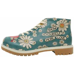 Hausschuh DOGO "Damen Damen Shortcut Boots These Are Ma Nuts 36 Damen Shortcut", Damen, Gr. 38, Normalschaft, blau (blau, beige), Lederimitat, Schuhe, Vegan