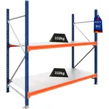 PROREGAL Weitspannregal Schwerlastregal Lagerregal Dominus | Grundregal | HxBxT 250x240x80cm | 2 Ebenen | Stahlplatten-Fachboden | Fachlast 332 kg | Blau/Orange