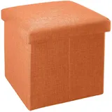 Intirilife Faltbarer Sitzhocker 38x38x38 cm in MANDARINEN ORANGE - Sitzwürfel mit Stauraum und Deckel aus Stoff in Leinen Optik