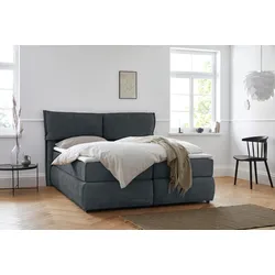 Boxspringbett ANDAS "Jenson", blau, B:188cm L:225cm, Struktur weich (85% Polyester/15% Nylon), Komplettbetten, Boxspringbett, in 4 Farben, 4 Breiten, 3 Matratzenarten in 2 Härtegraden, Topper