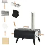 Outsunny 2-in-1 Pizzaofen Holzbackofen mit Pizzastein, Pizzaschaufel, Pizzaschieber, klappbar, aus Stahl, schwarz für Outdoor BBQ   Aosom.de