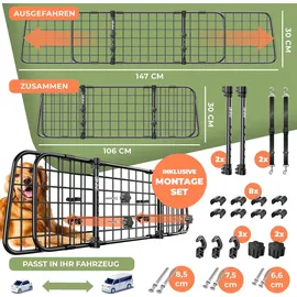 Lovpet LovPet® Hundegitter Auto, Autoschutzgitter Trenngitter Universal, verstellbare Breite, Kofferraum Autogitter Maße 30 x 91-153 cm ... - Schwarz