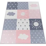 Paco Home Kinderteppich »Eliz 393«, rechteckig, 12 mm Höhe, Kurzflor, Spielteppich, Patchwork-Muster, Motiv Sonne, Wolken, Herz rosa