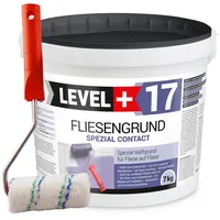 Level + Fliesengrund 7 kg Quarzgrund + Farbroller 10 cm