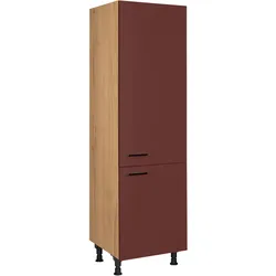 Kühlmodul NOBILIA ""Easytouch", für ein Kühl- und Gefrierschrank, Ausrichtung wählbar", rot (front: lacklaminat rostrot ultramatt, korpus: eiche sierra nachbildung), B:60cm H:216,6cm T:58,3cm, Schränke, vormontiert, Ausrichtung wählbar, Breite/Höhe: 60/216,6 cm
