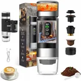 Tragbare Espressomaschine 3-in-1, elektrische Reisekaffeemaschine mit Akku, 12V, kompatibel mit Kapseln und gemahlenem Kaffee, Schwarz - Schwarz