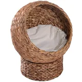 PawHut Rattan Katzenkorb mit Kissen