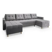 Masseno Wohnlandschaft, Hellgrau, Holz, 4-Sitzer, U-Form, 285x91x140 cm, Wohnzimmer, Sofas & Couches, Wohnlandschaften, Wohnlandschaften in U-Form