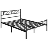 Yaheetech Metallbett, Minimalistischer Bettrahmen mit Kopfteil Gästebett mit Lattenrost schwarz 140 cm x 200 cm