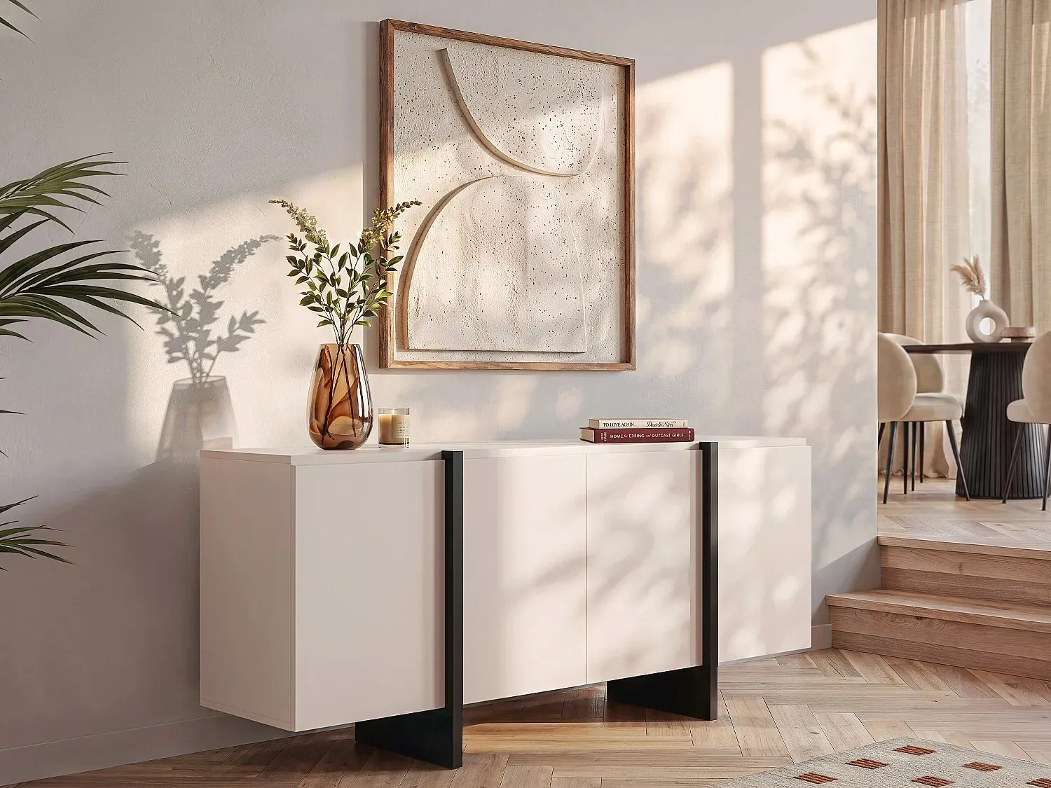Sideboard mit 4 Türen - MDF - Beige & Schwarz - LUVONIA