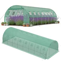 YRHome 3x8x2m Gartengewächshäuser mit Tür & Aufrollbare Fenster Foliengewächshaus mit Stahlfundament aus verzinktem Stahl Tomatenhaus Winterfest Folienzelt Treibhaus Pflanztunnel UV-Schutz für Gemüse