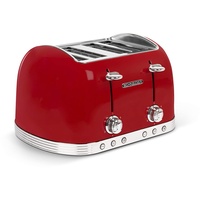 SCHNEIDER Retro Toaster mit 1630 Watt, 4 Scheiben Toaster mit variable Bräunungssteuerung in 6 Stufen, Auftau-, Aufwärm- und Stopp-Funktion, Krümelschublade, automatische Abschaltung, rot