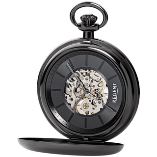Regent Herren Taschenuhr Handaufzug Mechanisch Skelett Glasboden Gun Metal IP P-617
