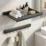 Todeco Wandtrockner Klappbar Unsichtbar mit Netzablage & 8 Haken, Duschablage Ohne Bohren, Badezimmer Regal Organizer, Ausziehbarer Wandwäscheständer, Hakenleiste für Balkon Wäscheraum Badezimmer