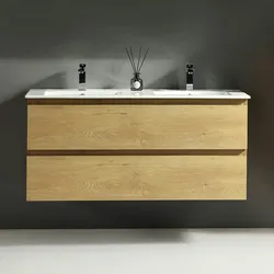 Alpenberger Badezimmermöbel Set mit Doppel Waschbecken mit Unterschrank, Spiegel und Hochschrank | Waschtisch Waschbeckenunterschrank Badschrank