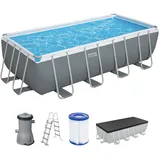 BESTWAY Steel Pro MAX Frame Pool Komplett-Set 488 x 244 x 122 cm inkl. Filterpumpe, Sicherheitsleiter, Abdeckplane
