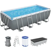BESTWAY Steel Pro MAX Frame Pool Komplett-Set 488 x 244 x 122 cm inkl. Filterpumpe, Sicherheitsleiter, Abdeckplane