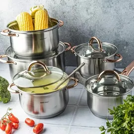 OEM KINGHOFF Rosegold Topf-Set 10-tlg. Kochtopf + Kasserolle + Glasdeckel