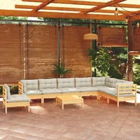 vidaXL Garten-Lounge-Set 9-tlg. mit Creme Kissen Kiefer braun