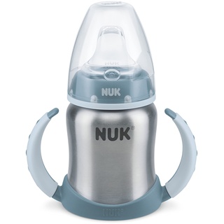 NUK Learner Cup Trinklernbecher, auslaufsicher, hochwertiger Edelstahl, langlebig und hygienisch, 6-18 Monate, (Boy), 125 ml , Blau,