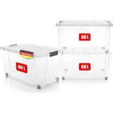 BigDean 3x 60 L Aufbewahrungsbox mit Deckel groß transparent - stabile - robuste Box