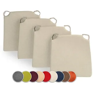 sunnypillow 4er Set Stuhlkissen mit Klettverschluss Polsterauflage Auflage für Stühle - Indoor/Outdoor - Sitzkissen Sitzauflage - Maße: 42 (vorne) 35 (hinten) x 40 x 5 cm - Ecru
