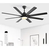 Sofucor 132cm Deckenventilator mit Beleuchtung, Leise Deckenventilator mit Licht und Fernbedienung, DC, 8 Flügel, 3 Farbtemperatur, Timer, 6 Geschwindigkeiten, Sommer Winterbetrieb für Wohnzimmer