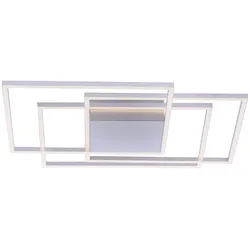 LED Designleuchte dimmbar Deckenlampe stahlfarben Deckenleuchte Wohnzimmerlampe, Metall, silber, LED 48W 3000lm warmweiß, LxBxH 75x75x7 cm
