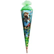 ROTH Motiv-Schultüte „Block Game“ 100 cm groß, 6-eckig, mit Tüllverschluss Spitze, XXL Zuckertüte zum Schulanfang
