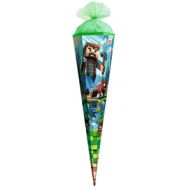 ROTH Motiv-Schultüte „Block Game“ 100 cm groß, 6-eckig, mit Tüllverschluss Spitze, XXL Zuckertüte zum Schulanfang